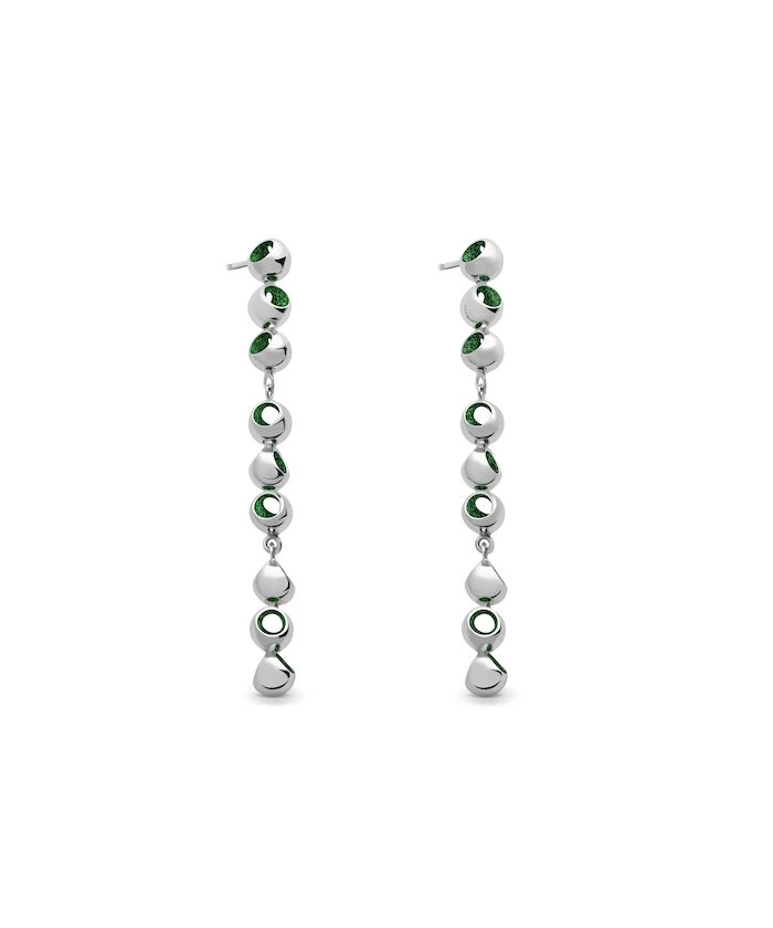 Elegant silver earrings with green accents for a stylish look.