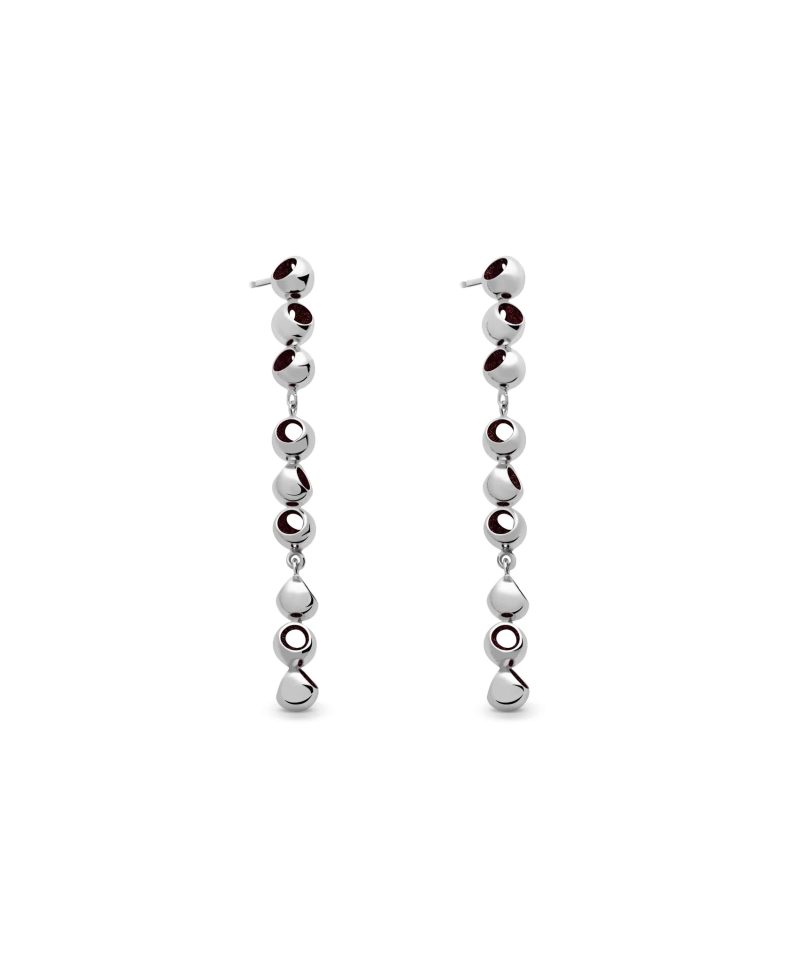 Trinity Mini Long Dangle Earrings in 925 sterling silver with platinum plating and burgundy microfiber