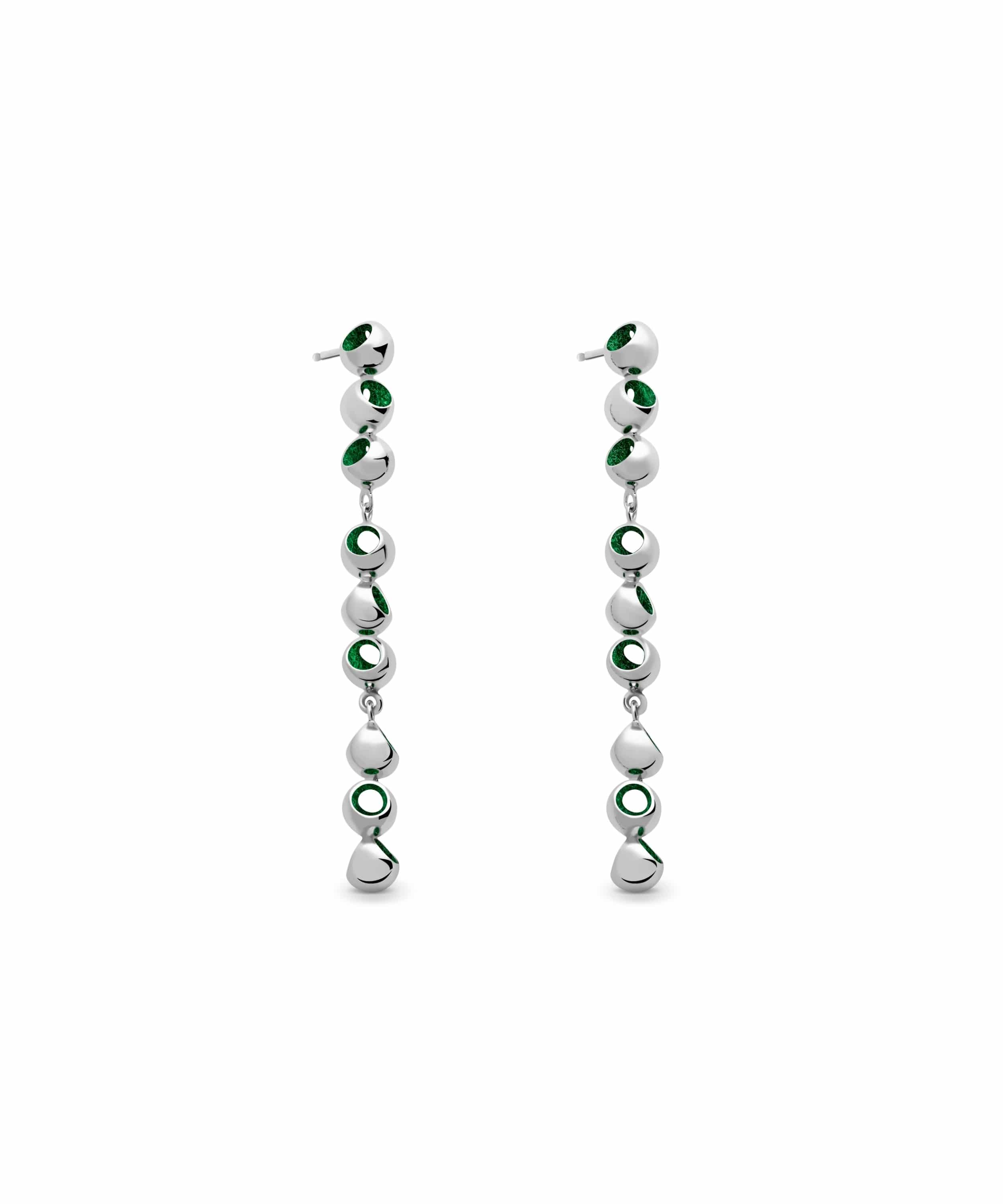 MVYOE-A6-SJG-Yoem Trinity Mini Long Dangle-Silver Jazzy Green Trinity Mini Long Dangle - Image 1