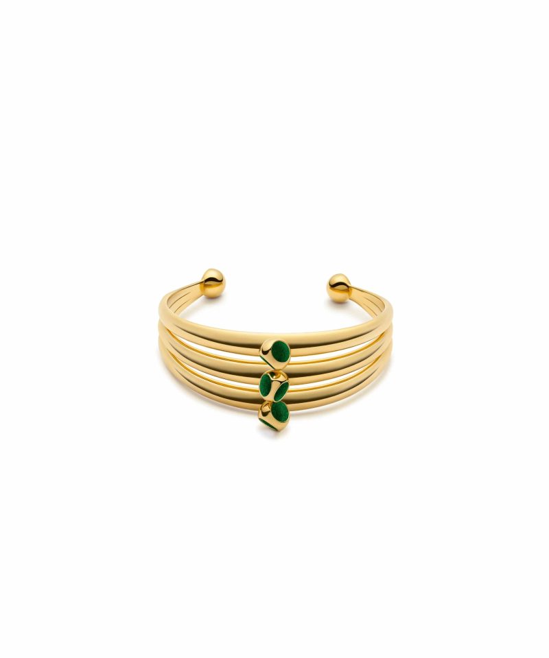 Trinity Cuff in 925 sterling silver with 18k gold plating and green microfiber