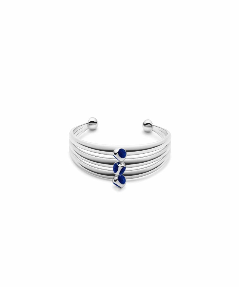 Trinity Cuff in 925 sterling silver with platinum plating and blue microfiber