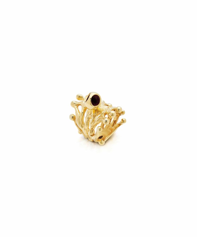 Web Ring in 925 sterling silver with 18k gold plating and burgundy microfiber