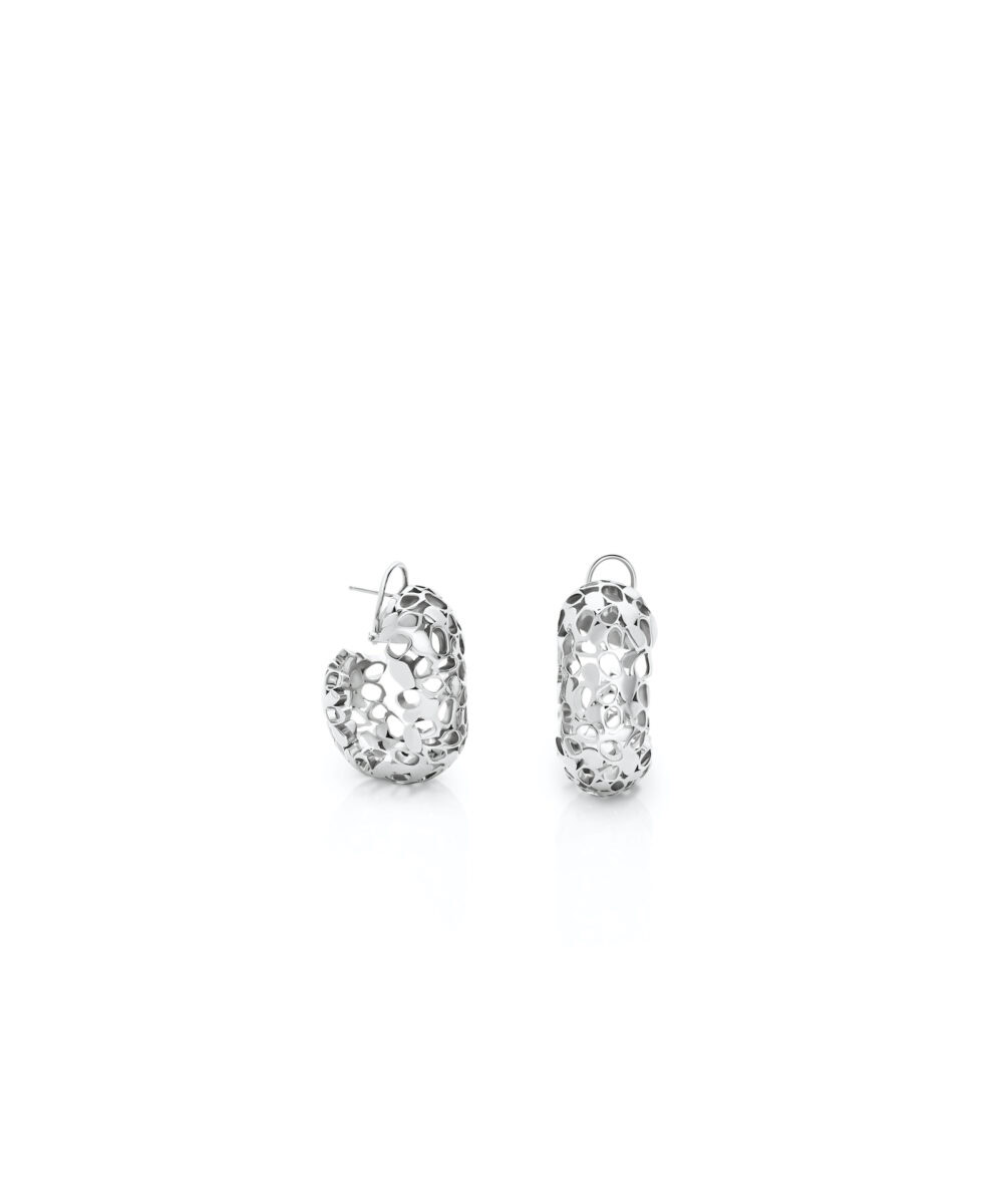 Elegant silver earrings with intricate openwork design, perfect for stylish accessories.