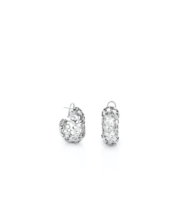 Elegant silver earrings with intricate openwork design, perfect for stylish accessories.