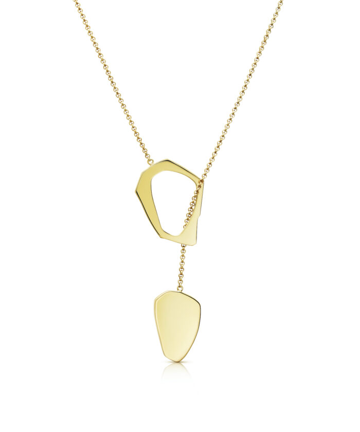 Gold chain with unique geometric pendant design, perfect for stylish accessorizing.