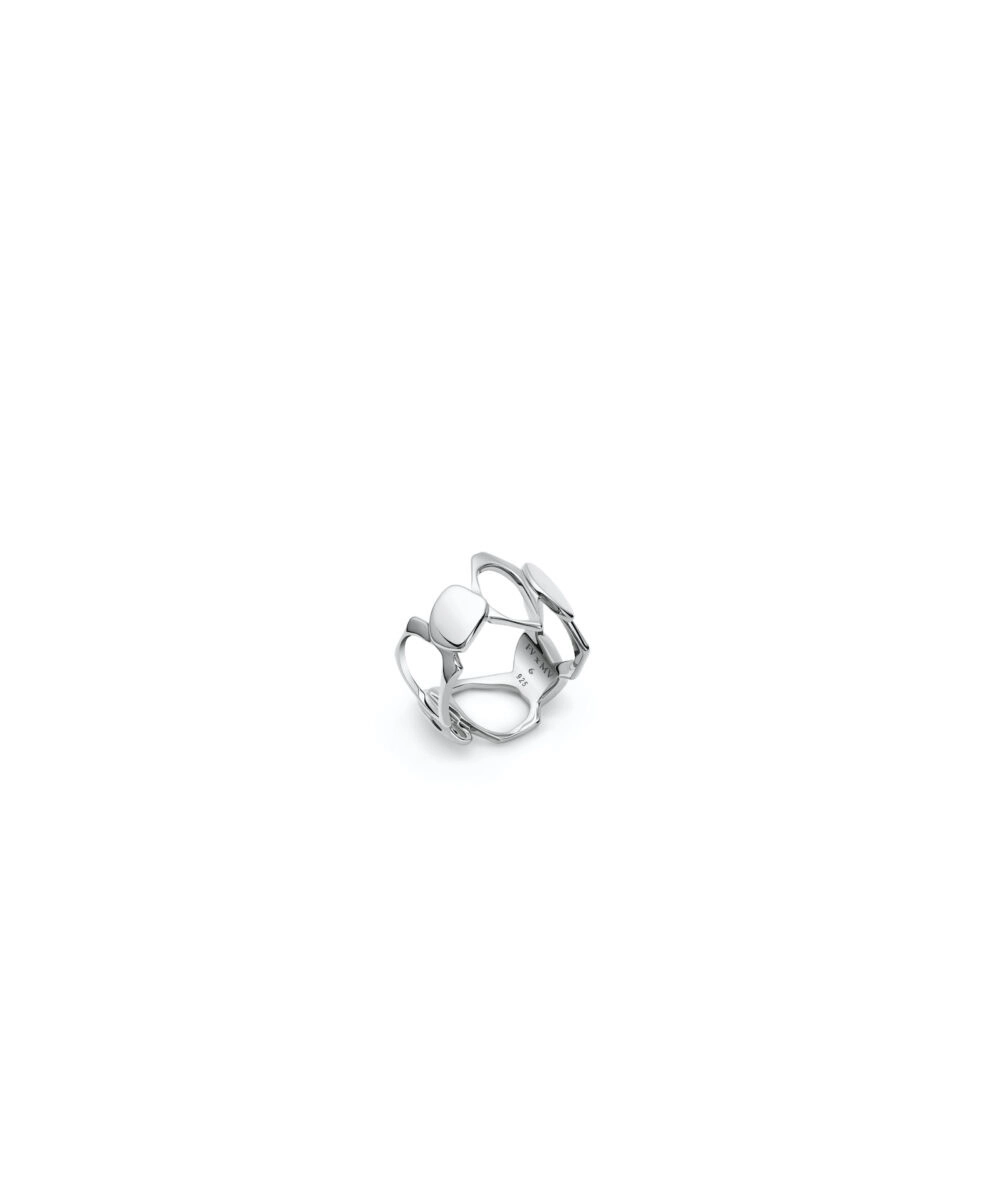 Sterling silver tribute ring with modern, abstract design, perfect for meaningful gift or personal style.