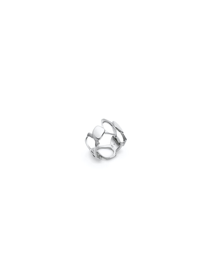 Sterling silver tribute ring with modern, abstract design, perfect for meaningful gift or personal style.
