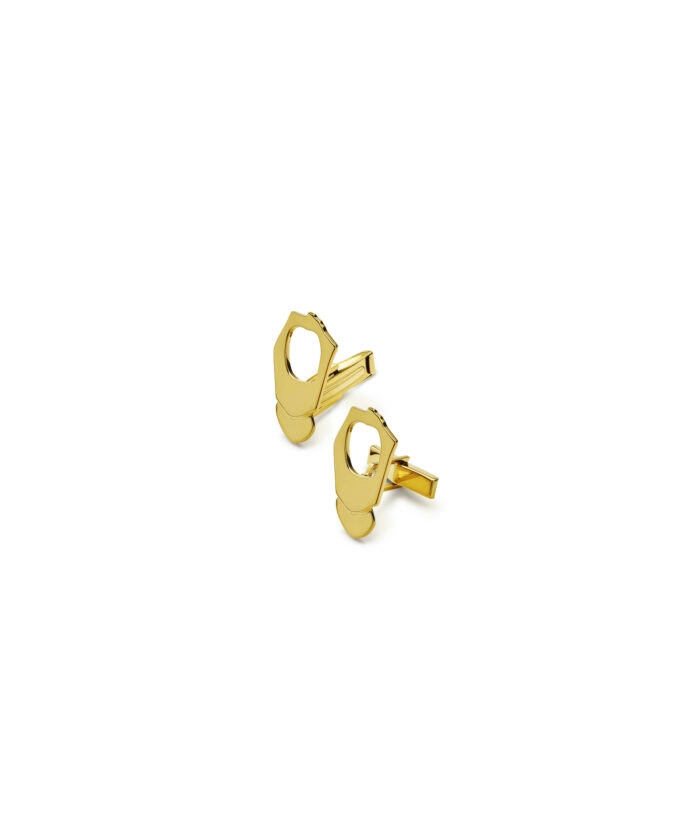 Gold men's back cufflinks with a modern, sleek design, perfect for formal occasions.