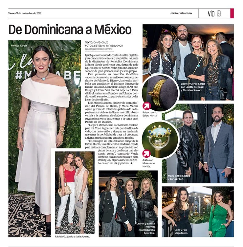 Elegant jewelry pieces worn by Monica Varela at the event, highlighting luxury accessories.