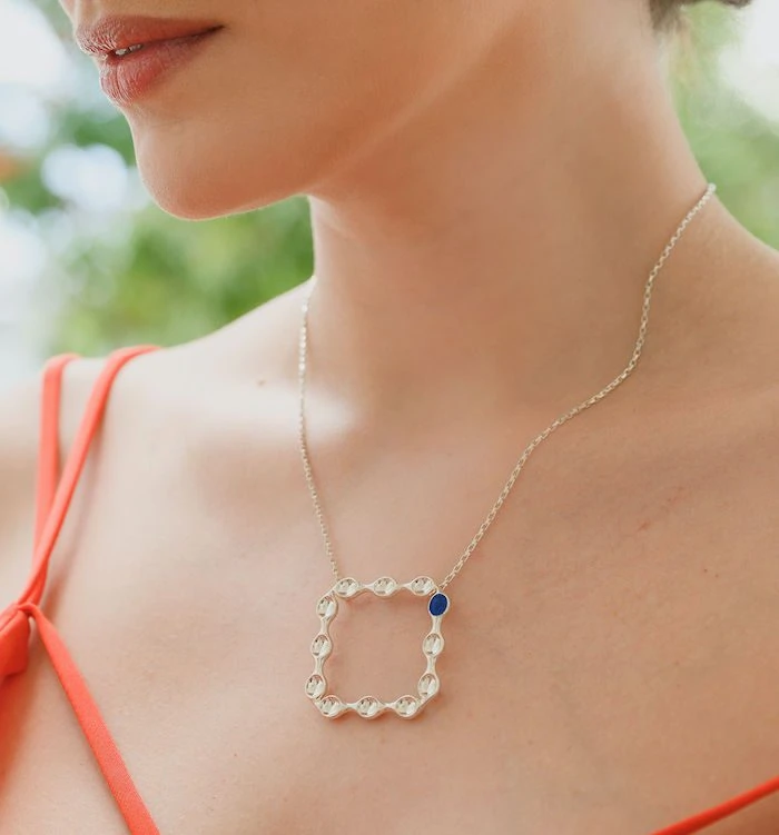 Silver jewelry, modern pendant, stylish necklace for women, jewelry gift, fashion accessory.