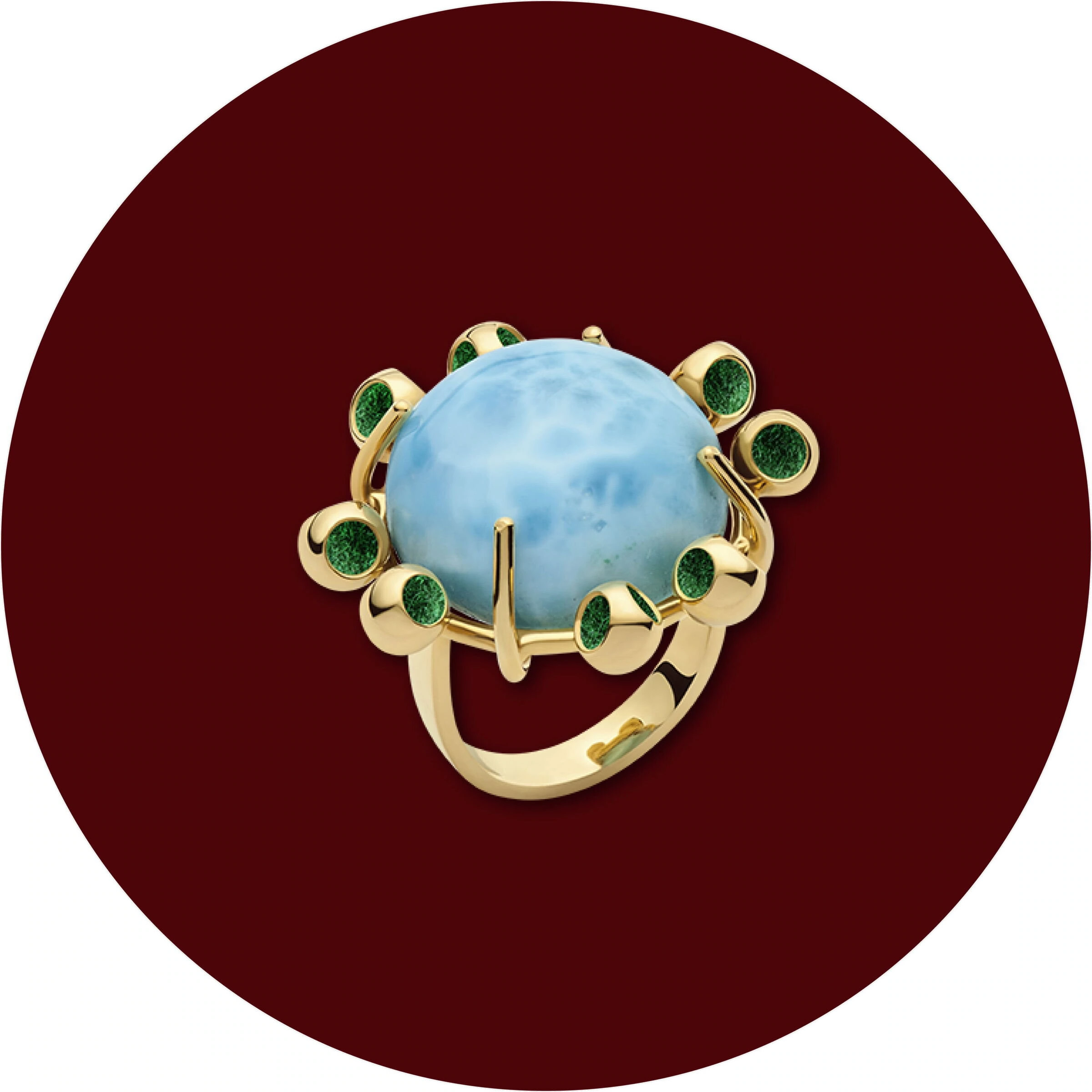 Stunning blue gemstone ring with green accents, perfect Valentine's Day gift for her or special occasion.