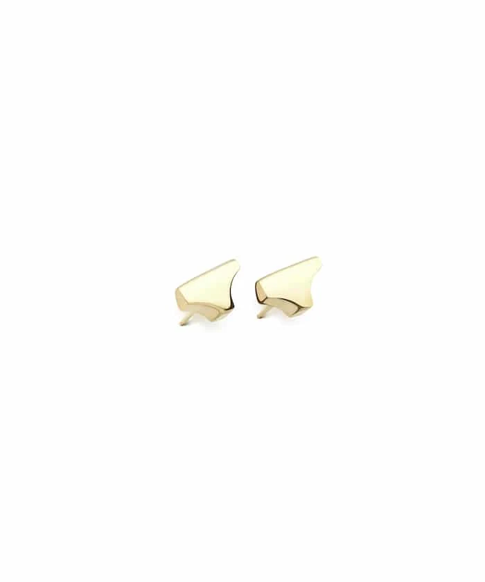Gold wing-shaped stud earrings for a stylish look. Perfect for everyday wear and special occasions. Elegant jewelry accessory.