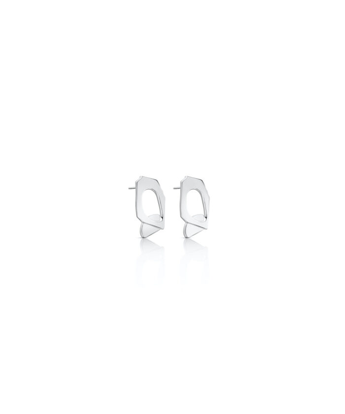 Minimalist silver geometric stud earrings for women, stylish jewelry accessory.