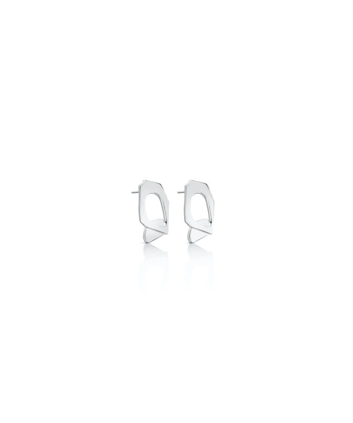 Minimalist silver geometric stud earrings for women, stylish jewelry accessory.