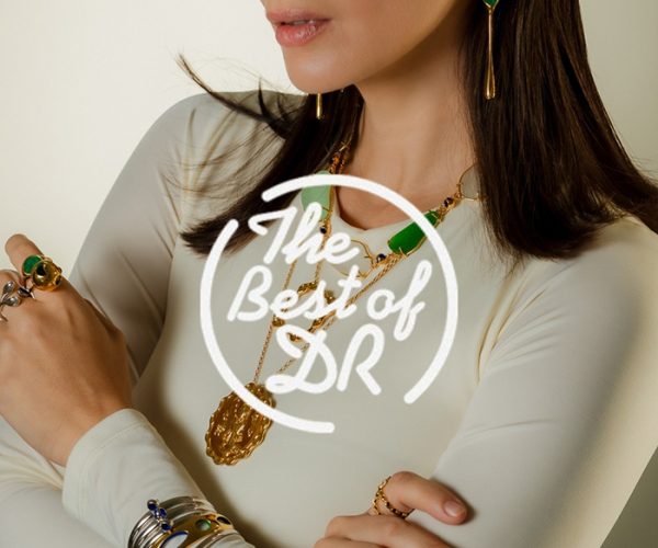 Model wearing Monica Varela necklaces and rings, Best of DR feature
