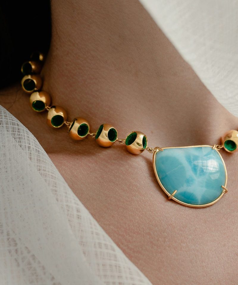 Infinity collection larimar choker worn by model