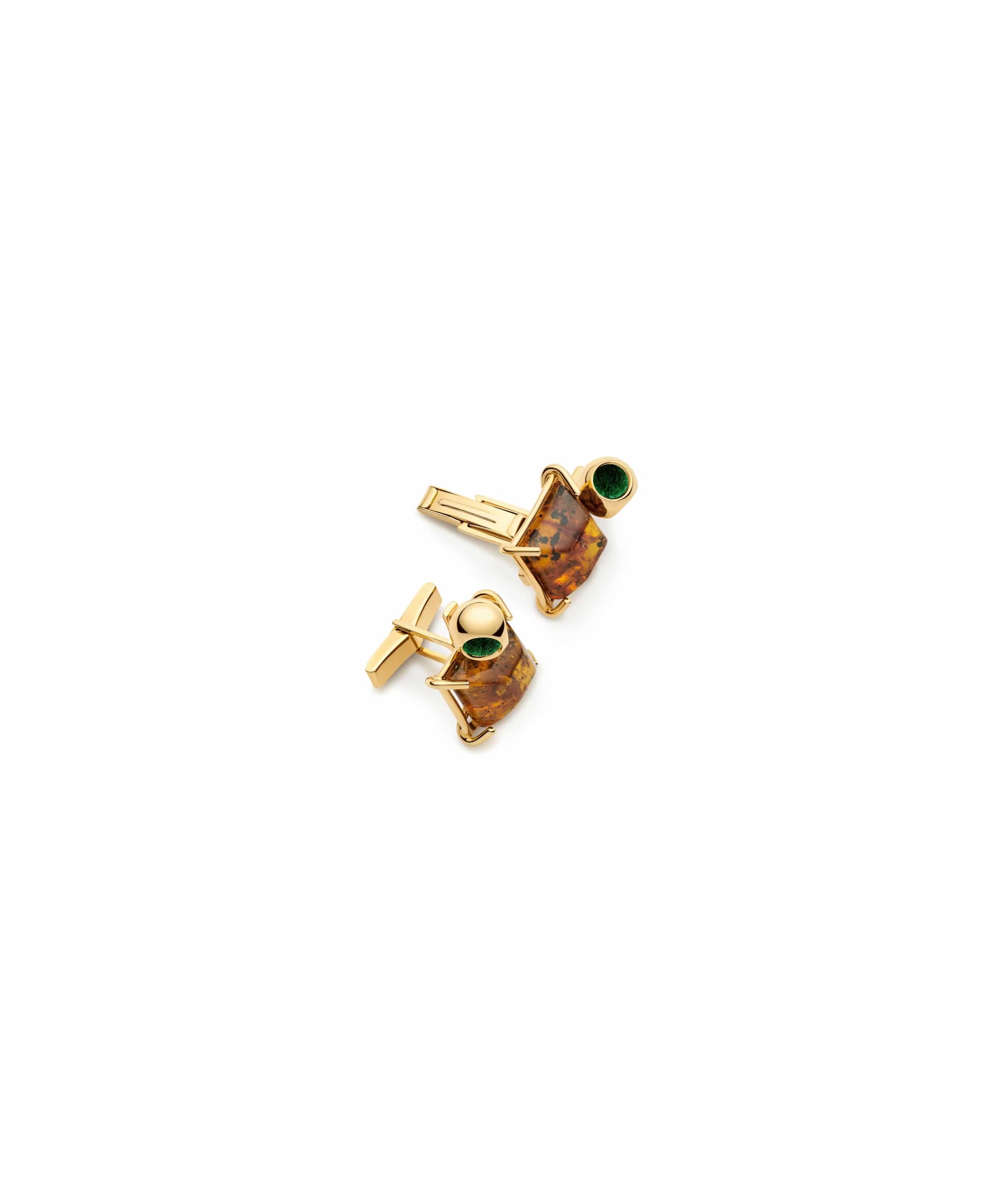 monica-varela-duet-amber-cufflinks-18k-micron-plating-jazzy-green-front Duet Amber Cufflinks - Image 1