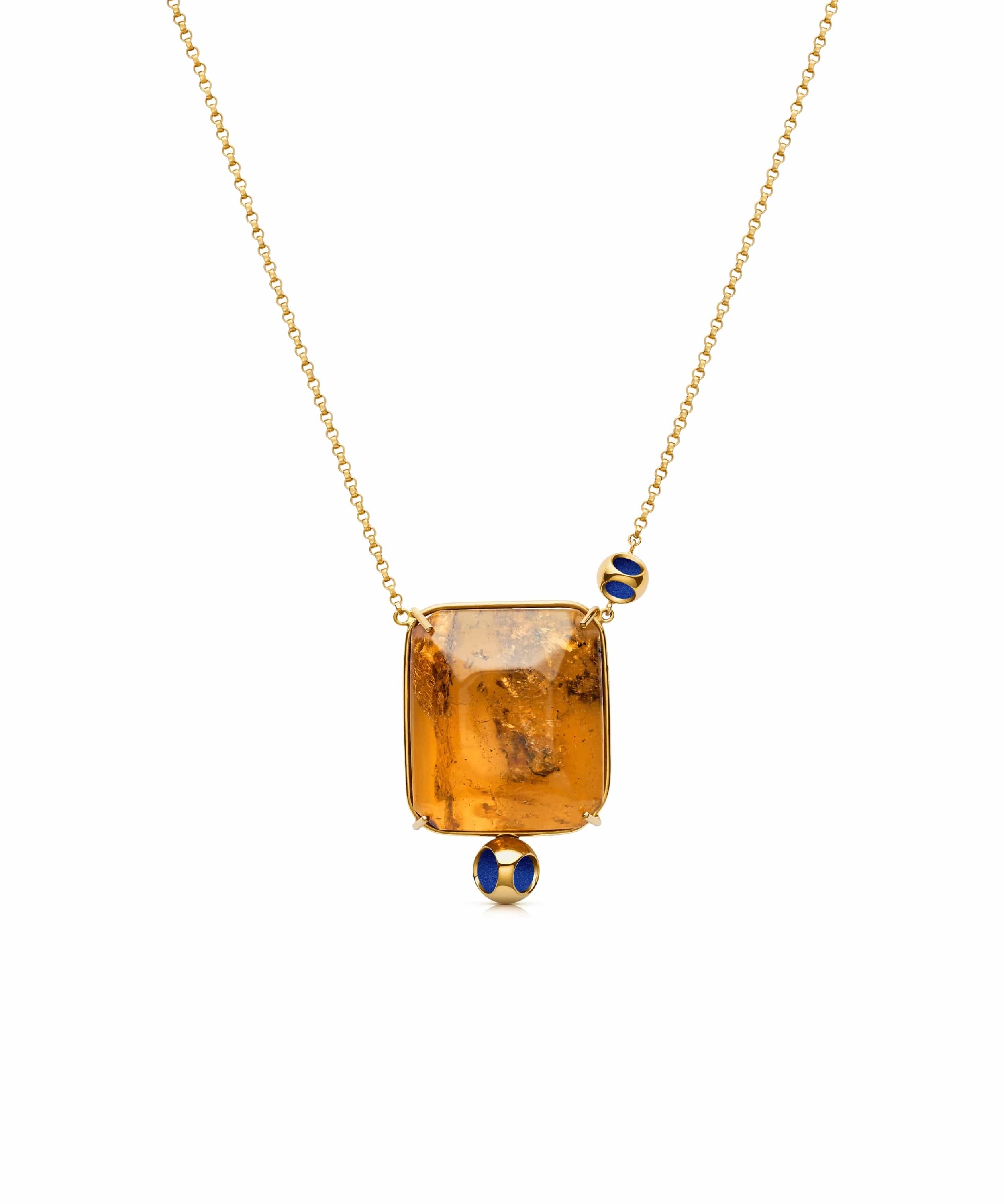 monica-varela-duet-amber-necklace-18k-micron-plating-electric-blue-front Duet Amber Necklace - Image 1