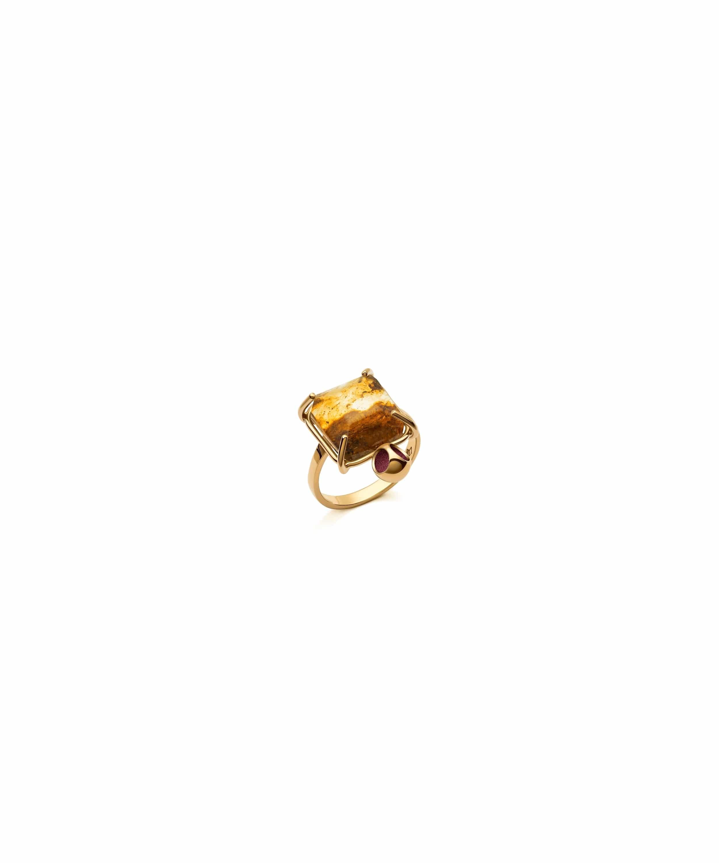 monica-varela-duet-amber-ring-18k-micron-plating-blazzing-burgundy-front Duet Amber Ring - Image 1