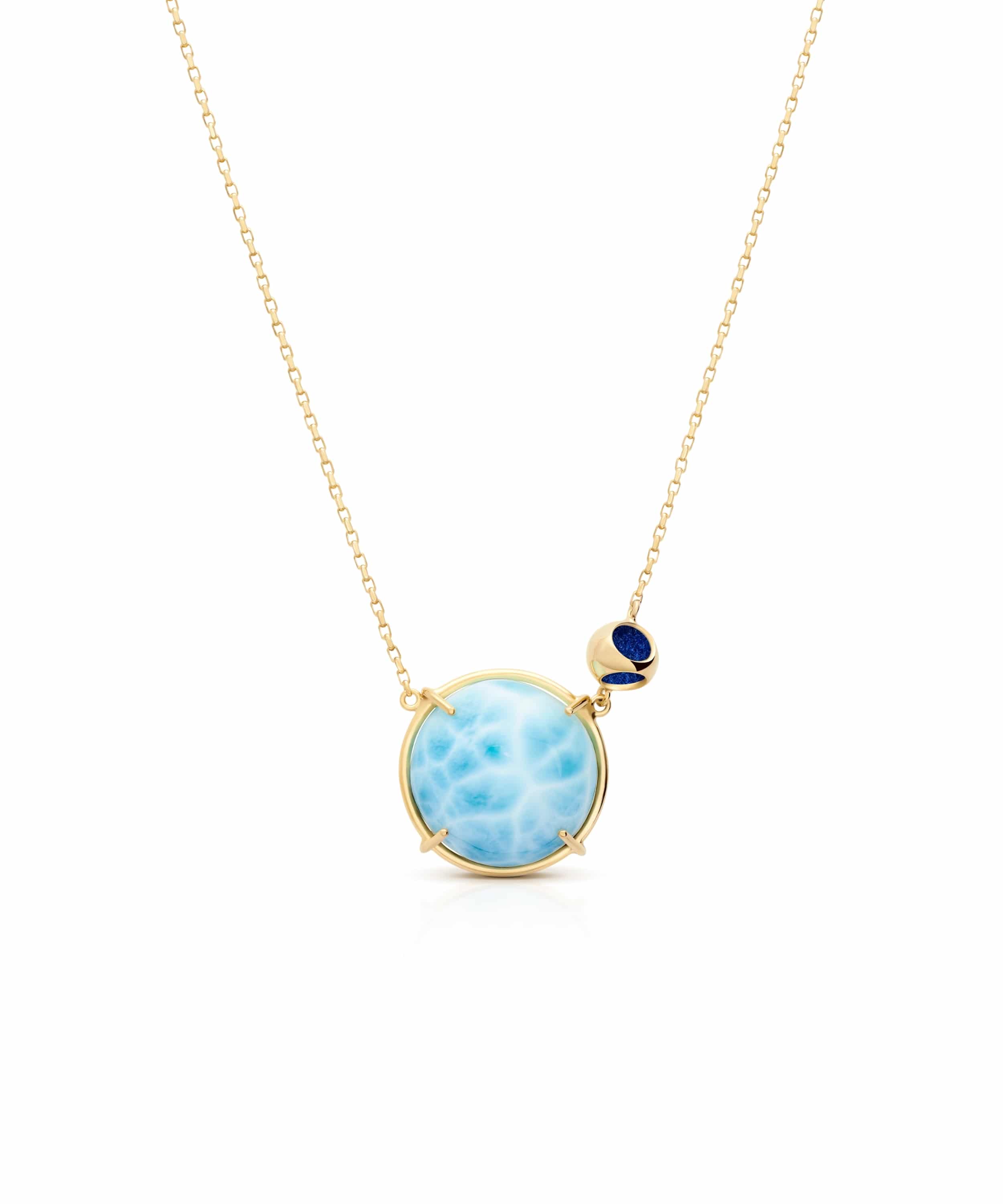 monica-varela-minute-capsule-minute-larimar-pendant-18k-micron-plating-electric-blue-front Minute Larimar Pendant - Image 1