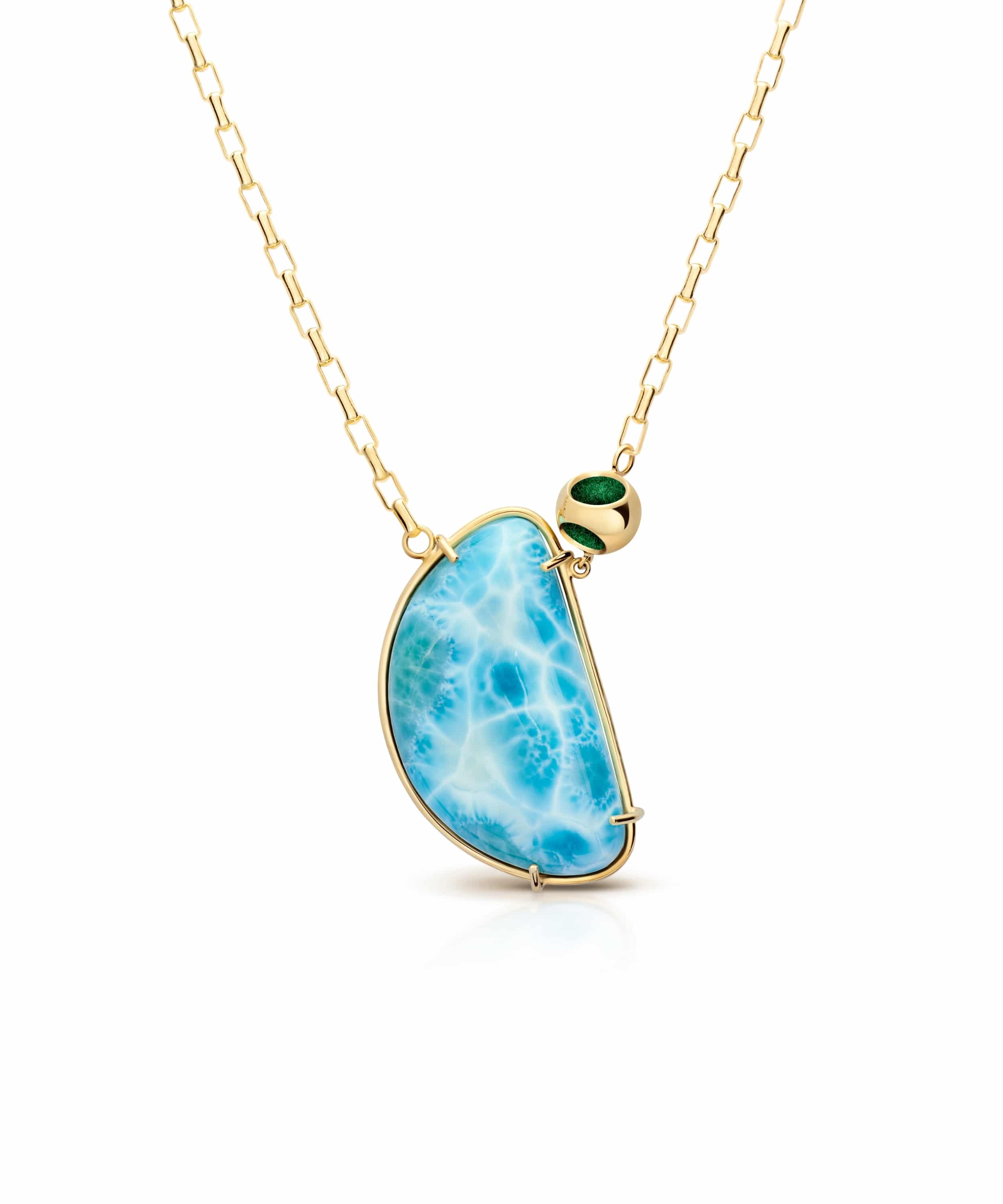 monica-varela-minute-capsule-petite-larimar-fancy-oval-chain-18k-micron-plating-jazzy-green-front Petite Larimar Fancy Oval Chain - Image 1