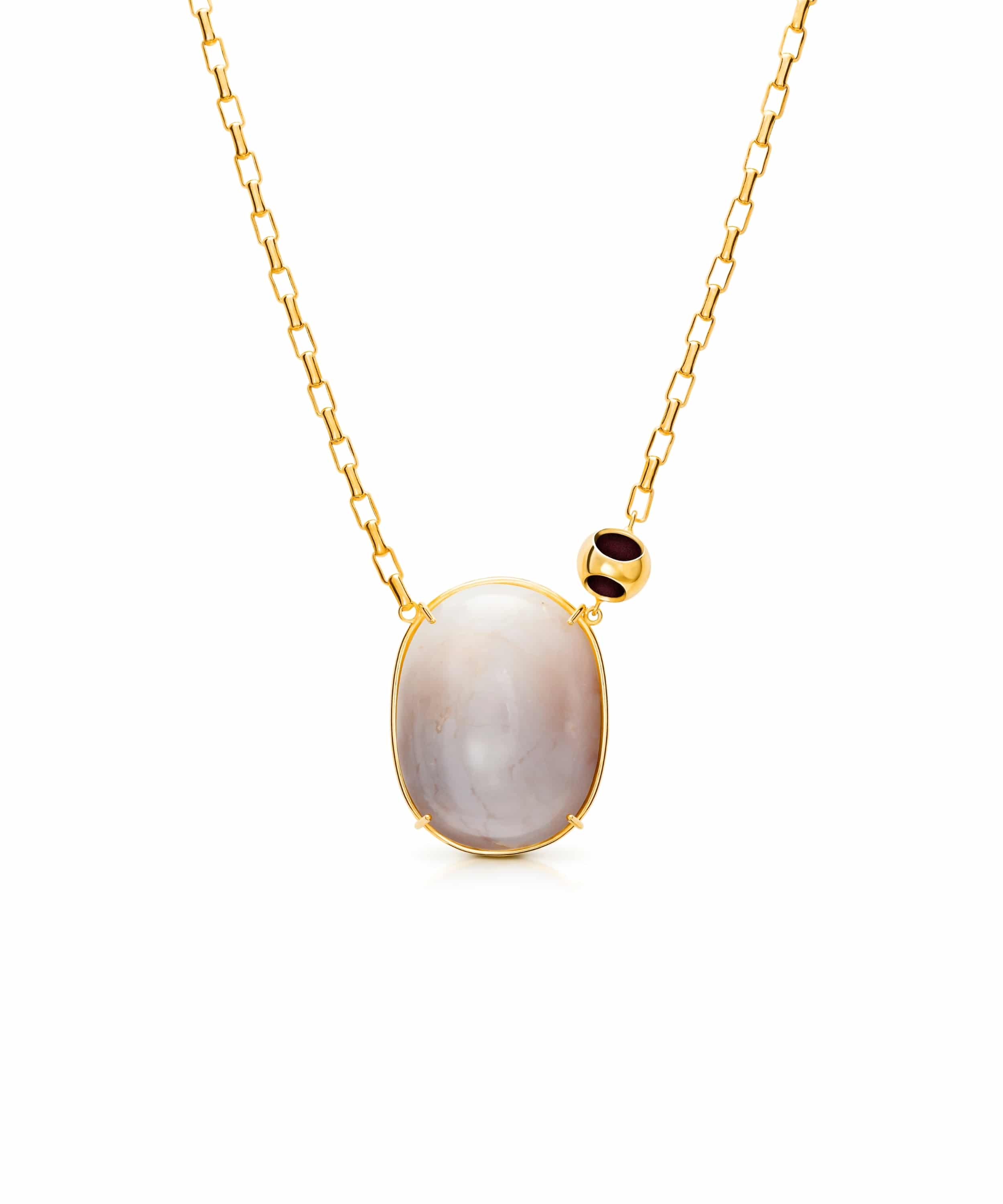 monica-varela-minute-capsule-petite-moonstone-fancy-oval-chain-18k-micron-plating-blazzing-burgundy-front Petite Moonstone Fancy Oval Chain - Image 1
