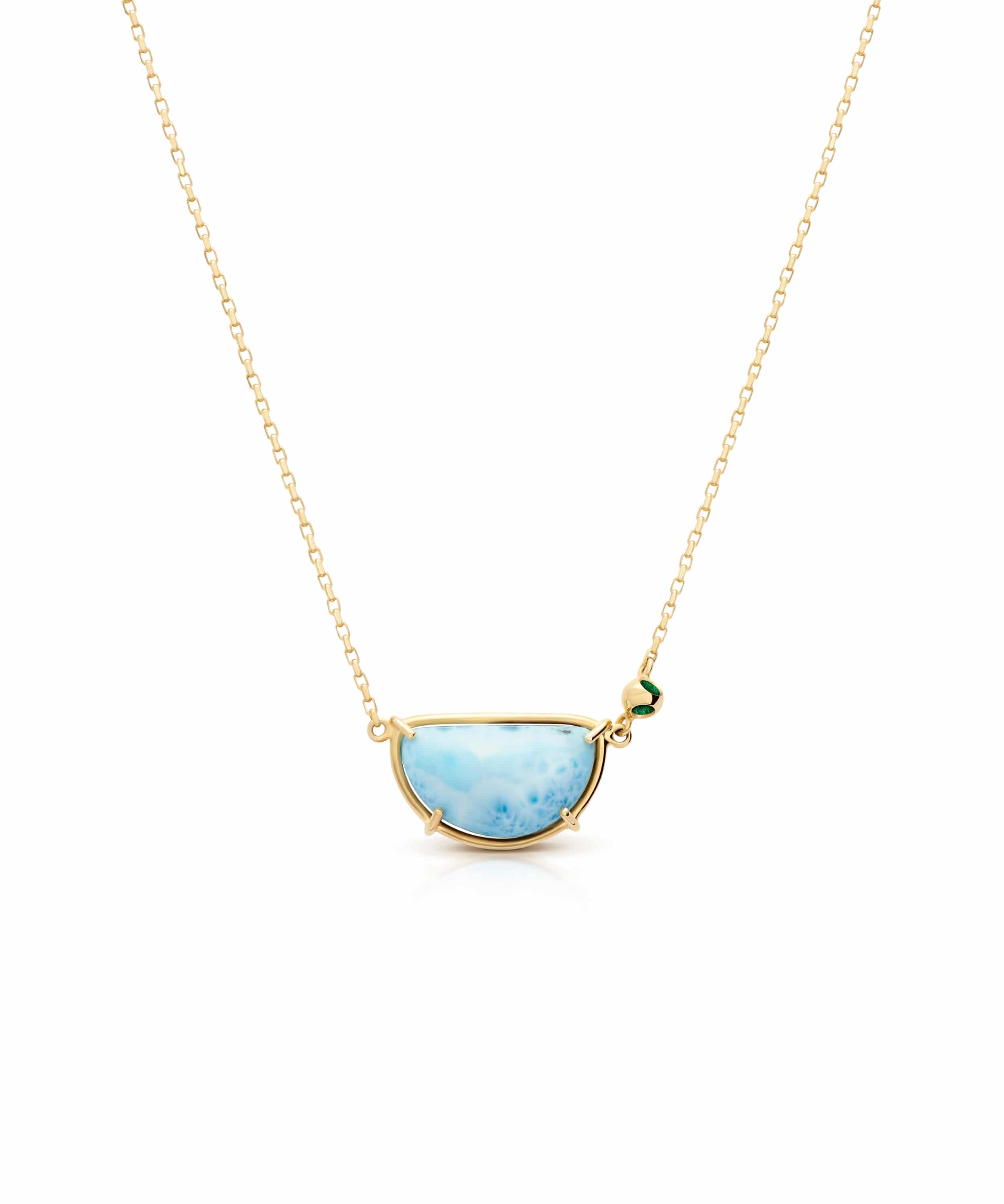 monica-varela-minute-capsule-teeny-larimar-pendant-18k-micron-plating-jazzy-green-front Teeny Larimar Pendant - Image 1