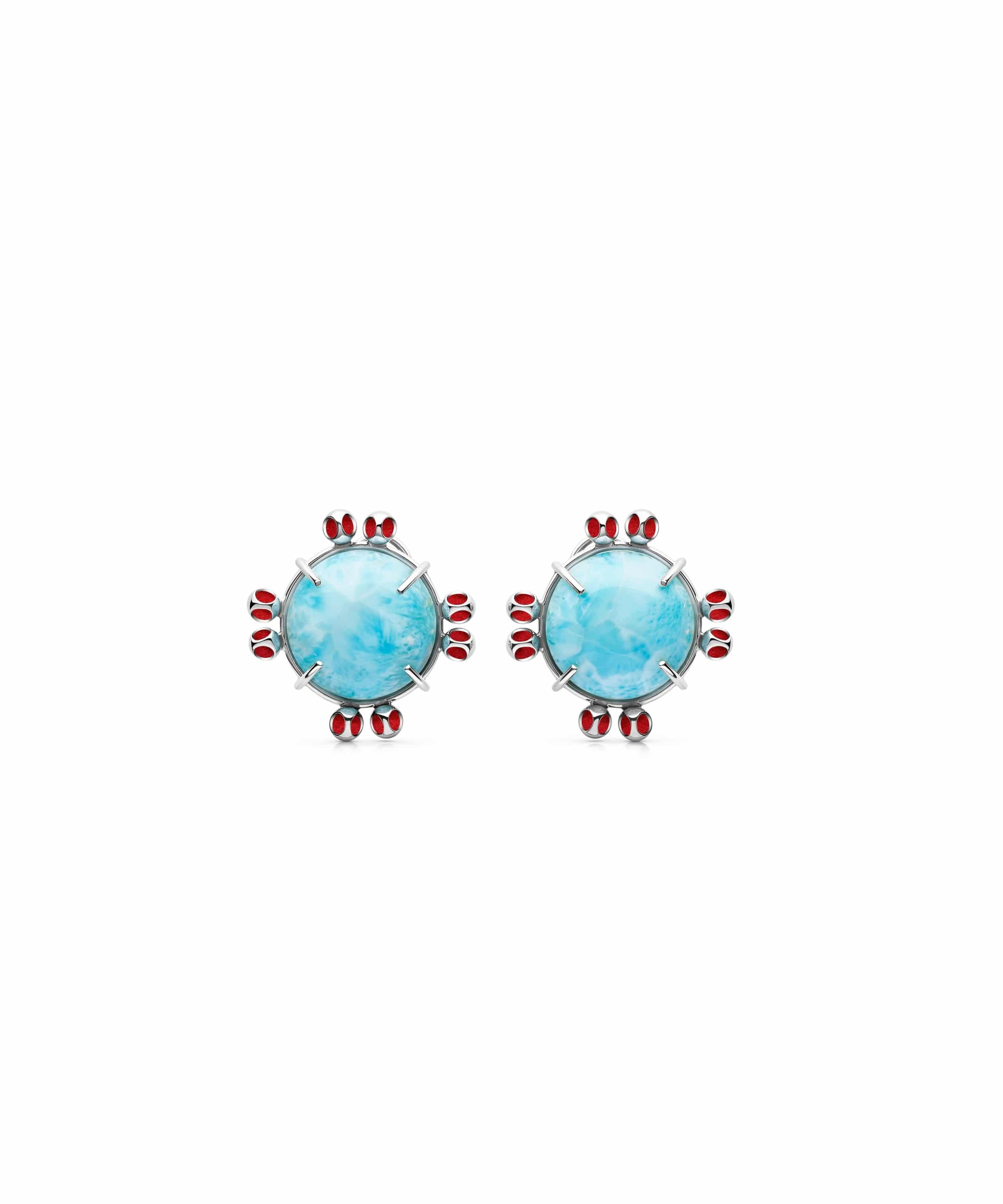 monica-varela-saria-teeny-larimar-earrings-platinum-micron-plating-dote-red-front Saria Teeny Larimar Earrings - Imagen 1