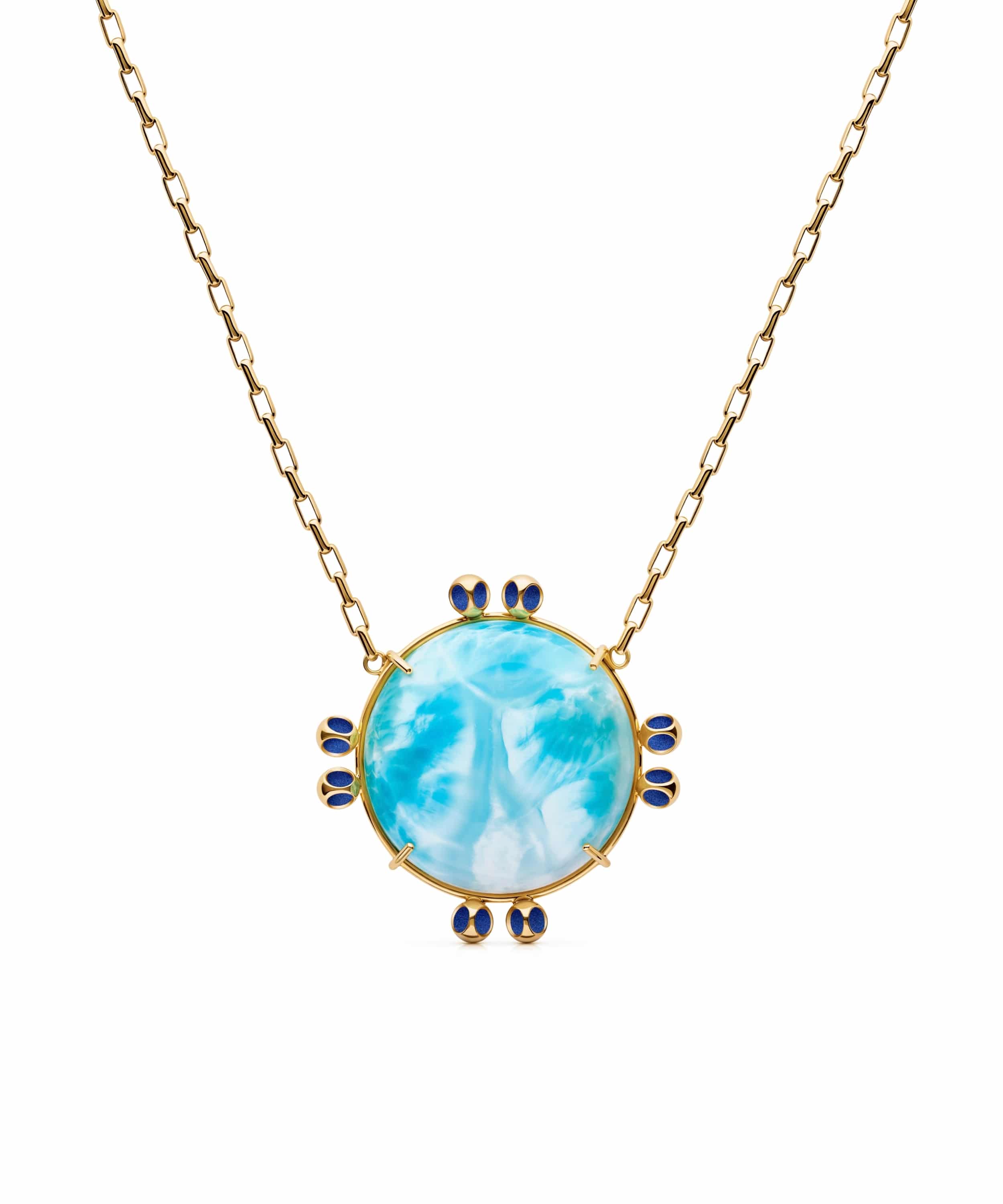 monica-varela-saria-teeny-larimar-fancy-oval-necklace-18k-micron-plating-electric-blue-front Saria Teeny Larimar Fancy Oval Necklace - Imagen 1